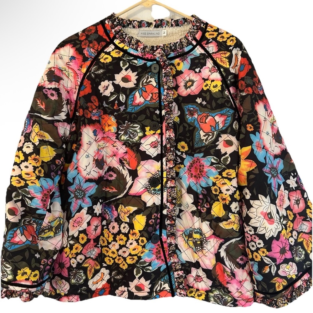 Miss Sparkling Floral Sherpa Lined Jacket